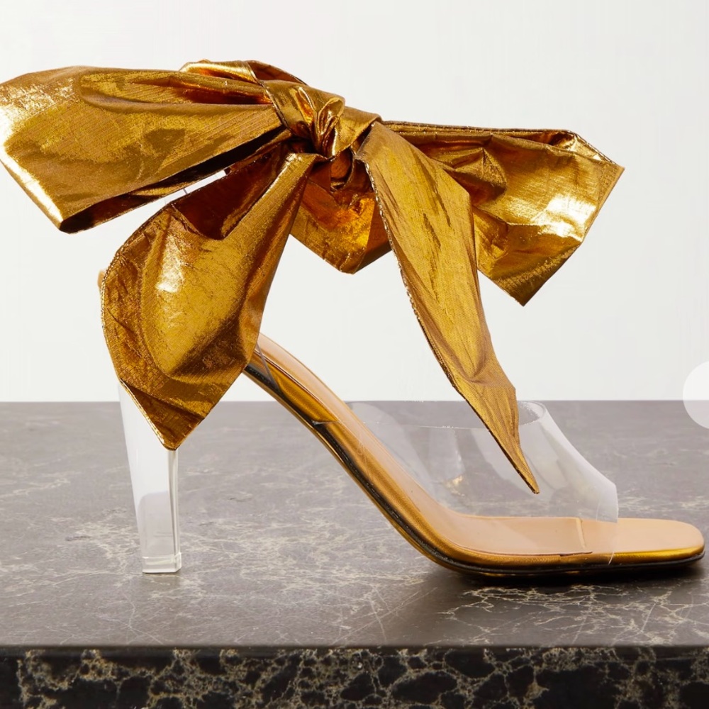 NEW VALENTINO GARAVANI bow-detailed taffeta-trimmed heel sandals